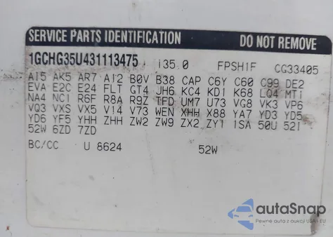 2003 Chevrolet Express from USA, damaged, VIN 1GCHG35U431113475